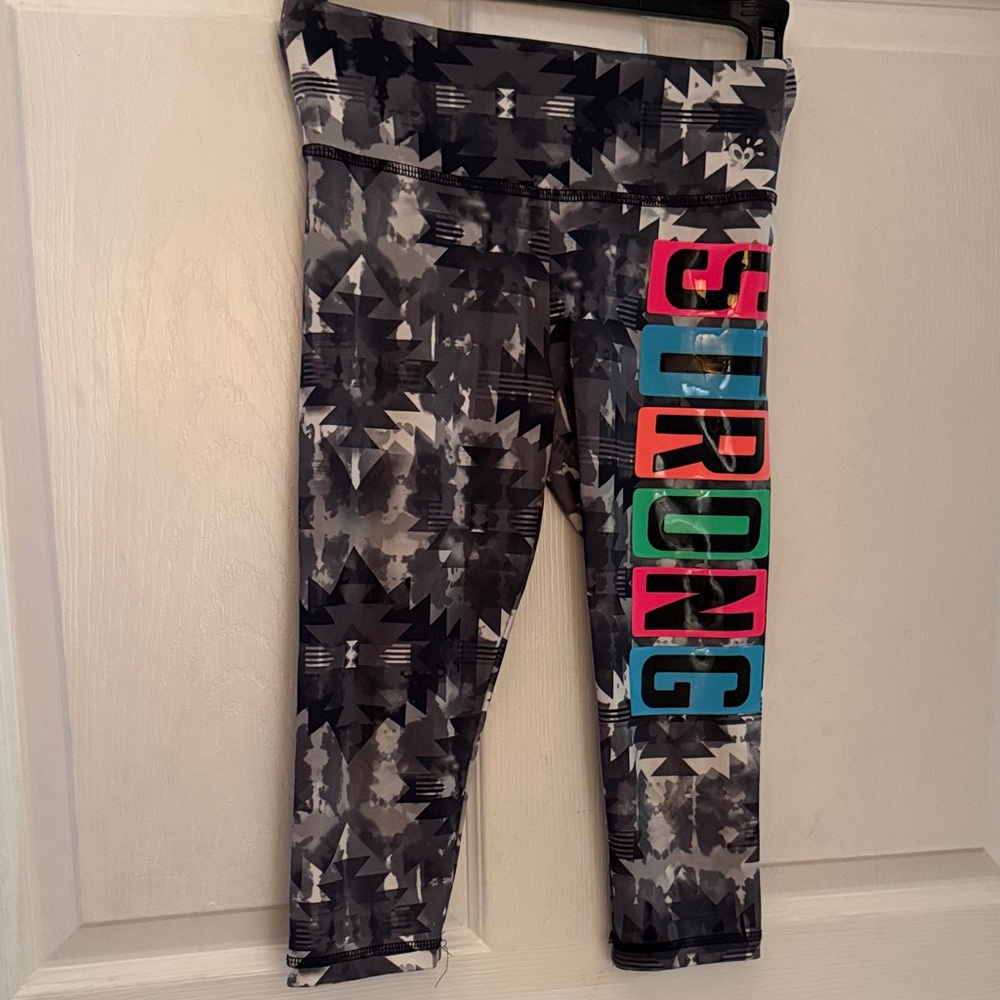 Justice Kids capri Leggings with Geometric Print and Colorful STRONG Graphic